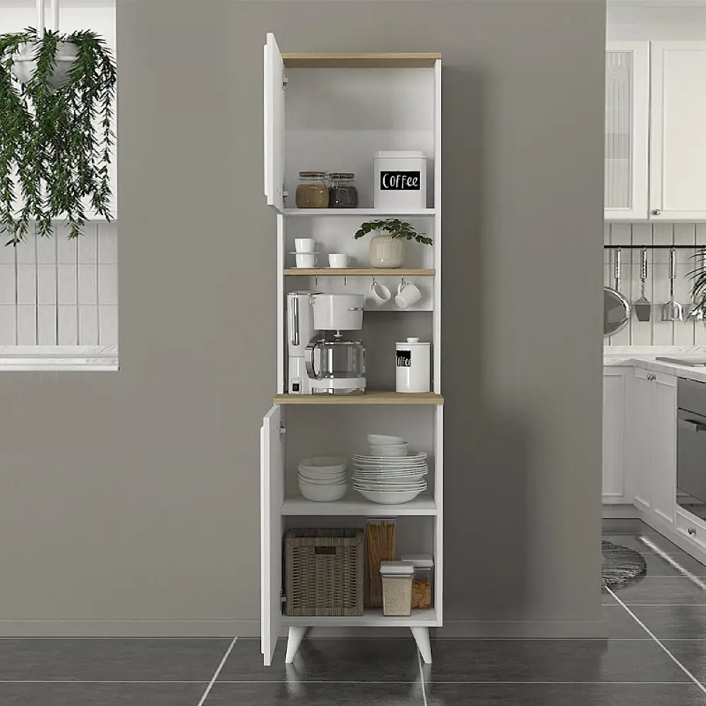 Έπιπλο κουζίνας Potter 1 Megapap χρώμα λευκό - rota oak 53,4x39,6x196,1εκ. | GP042-0339,1
