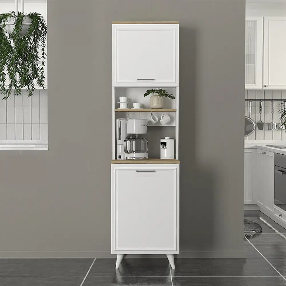 Έπιπλο κουζίνας Potter 1 Megapap χρώμα λευκό - rota oak 53,4x39,6x196,1εκ. | GP042-0339,1