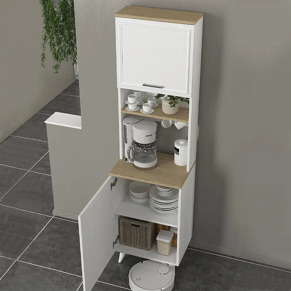 Έπιπλο κουζίνας Potter 1 Megapap χρώμα λευκό - rota oak 53,4x39,6x196,1εκ. | GP042-0339,1