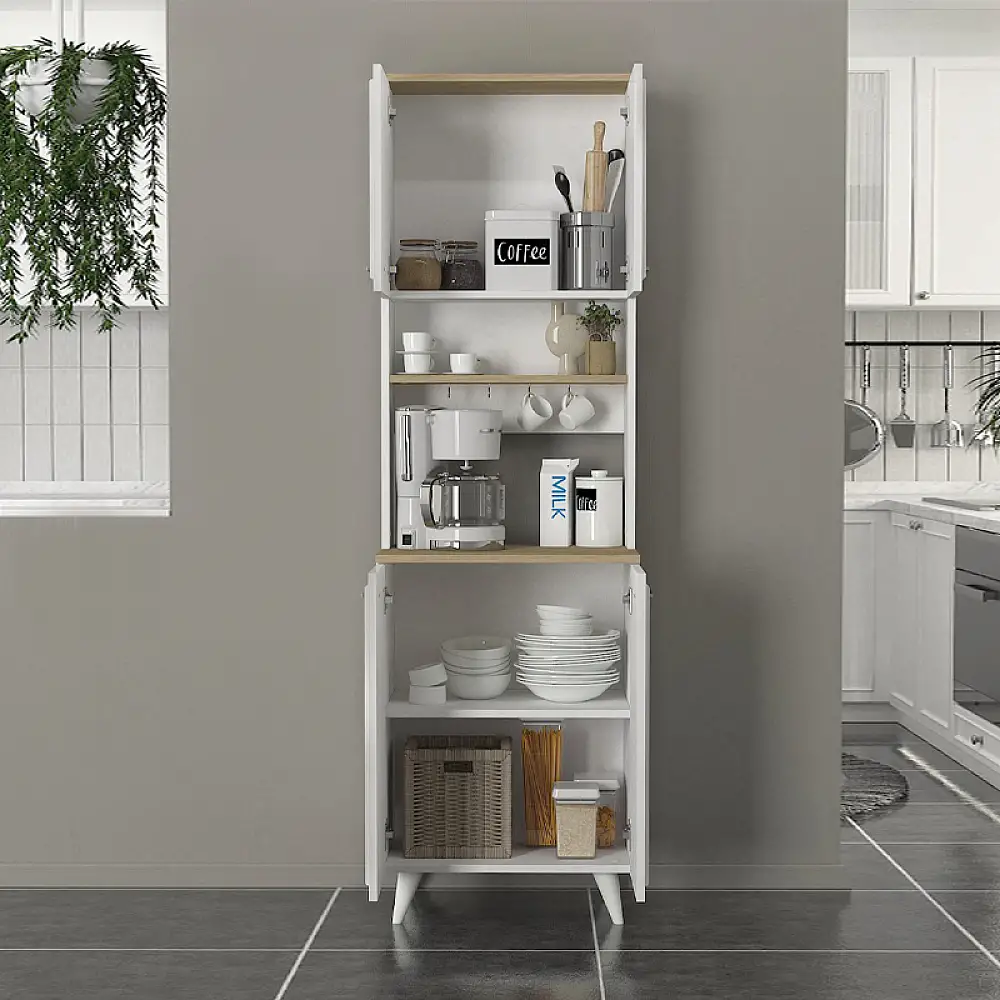 Έπιπλο κουζίνας Potter 2 Megapap χρώμα λευκό - rota oak 60x40x196,1εκ. | GP042-0340,1