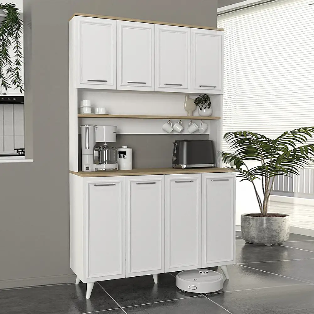 Έπιπλο κουζίνας Potter 4 Megapap χρώμα λευκό - rota oak 120x40x196,1εκ. | GP042-0342,1
