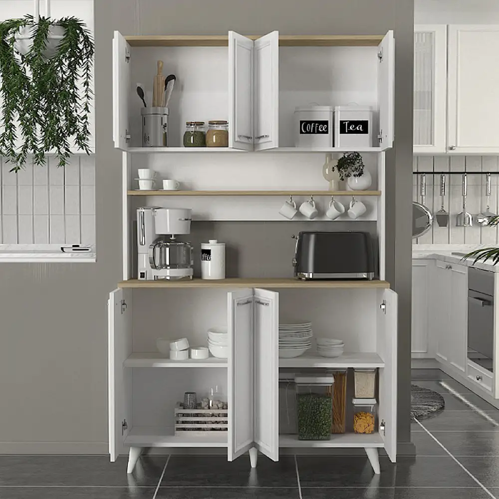 Έπιπλο κουζίνας Potter 4 Megapap χρώμα λευκό - rota oak 120x40x196,1εκ. | GP042-0342,1
