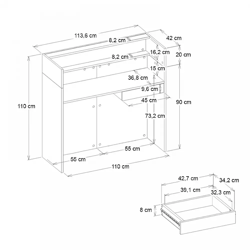 Γραφείο υποδοχής - reception Wilko Megapap με LED χρώμα sepet oak - ανθρακί 113,6x42x110εκ. | GP042-0345,1