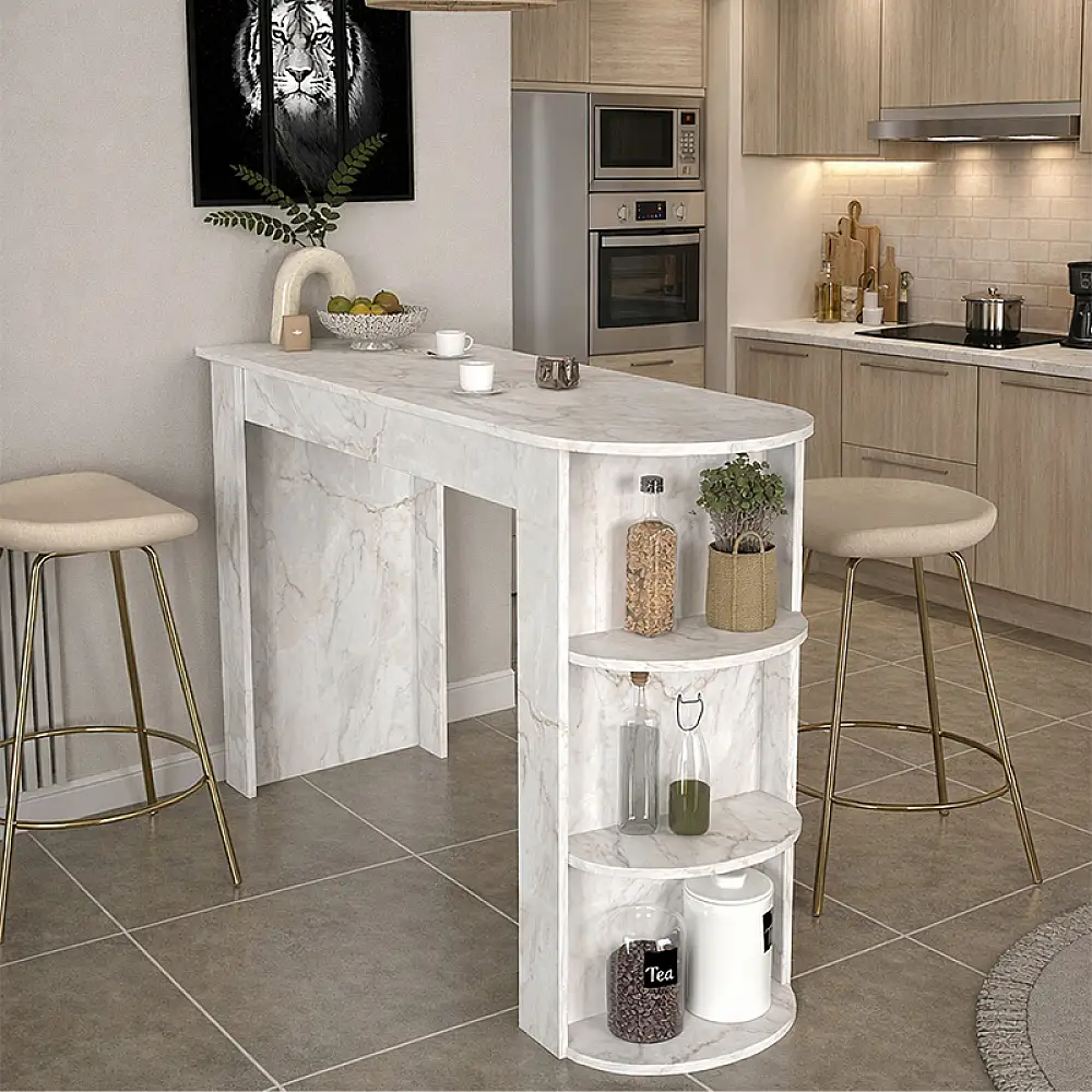 Τραπέζι μπαρ Vigne Megapap χρώμα λευκό εφέ μαρμάρου 150x51,6x101,8εκ. | GP042-0356,2