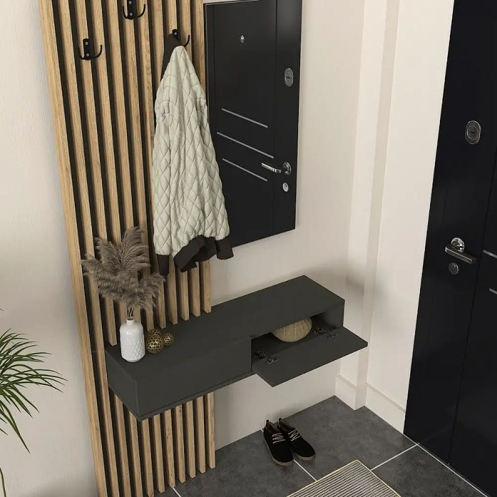 Έπιπλο εισόδου Elois Megapap χρώμα ανθρακί - sepet oak 96,6x26,8x195,5εκ. | GP042-0359,1