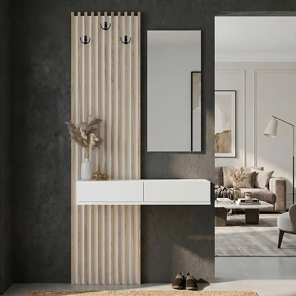 Έπιπλο εισόδου Elois Megapap χρώμα λευκό - sepet oak 96,6x26,8x195,5εκ. | GP042-0359,3