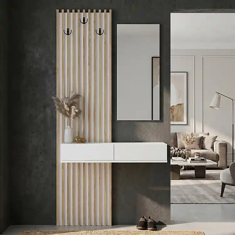 Έπιπλο εισόδου Elois Megapap χρώμα λευκό - sepet oak 96,6x26,8x195,5εκ. | GP042-0359,3