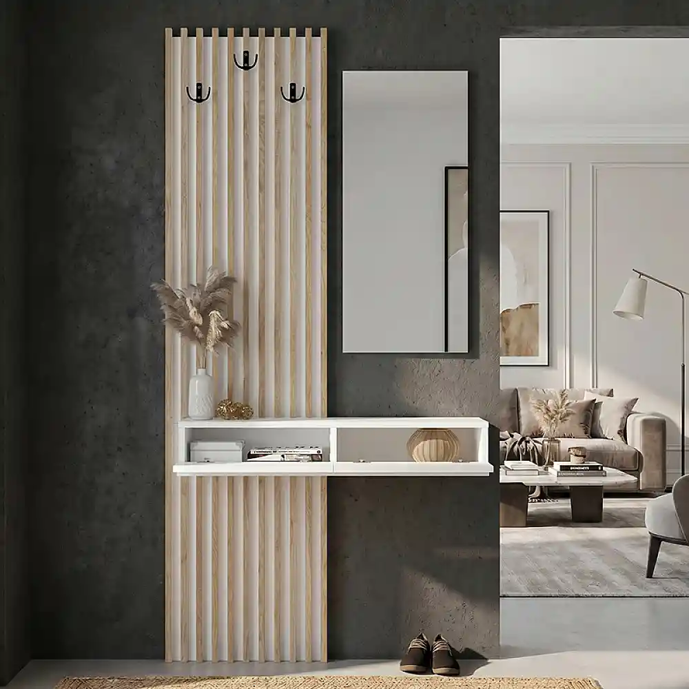 Έπιπλο εισόδου Elois Megapap χρώμα λευκό - sepet oak 96,6x26,8x195,5εκ. | GP042-0359,3