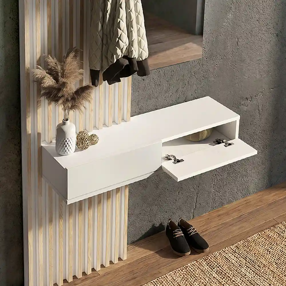 Έπιπλο εισόδου Elois Megapap χρώμα λευκό - sepet oak 96,6x26,8x195,5εκ. | GP042-0359,3
