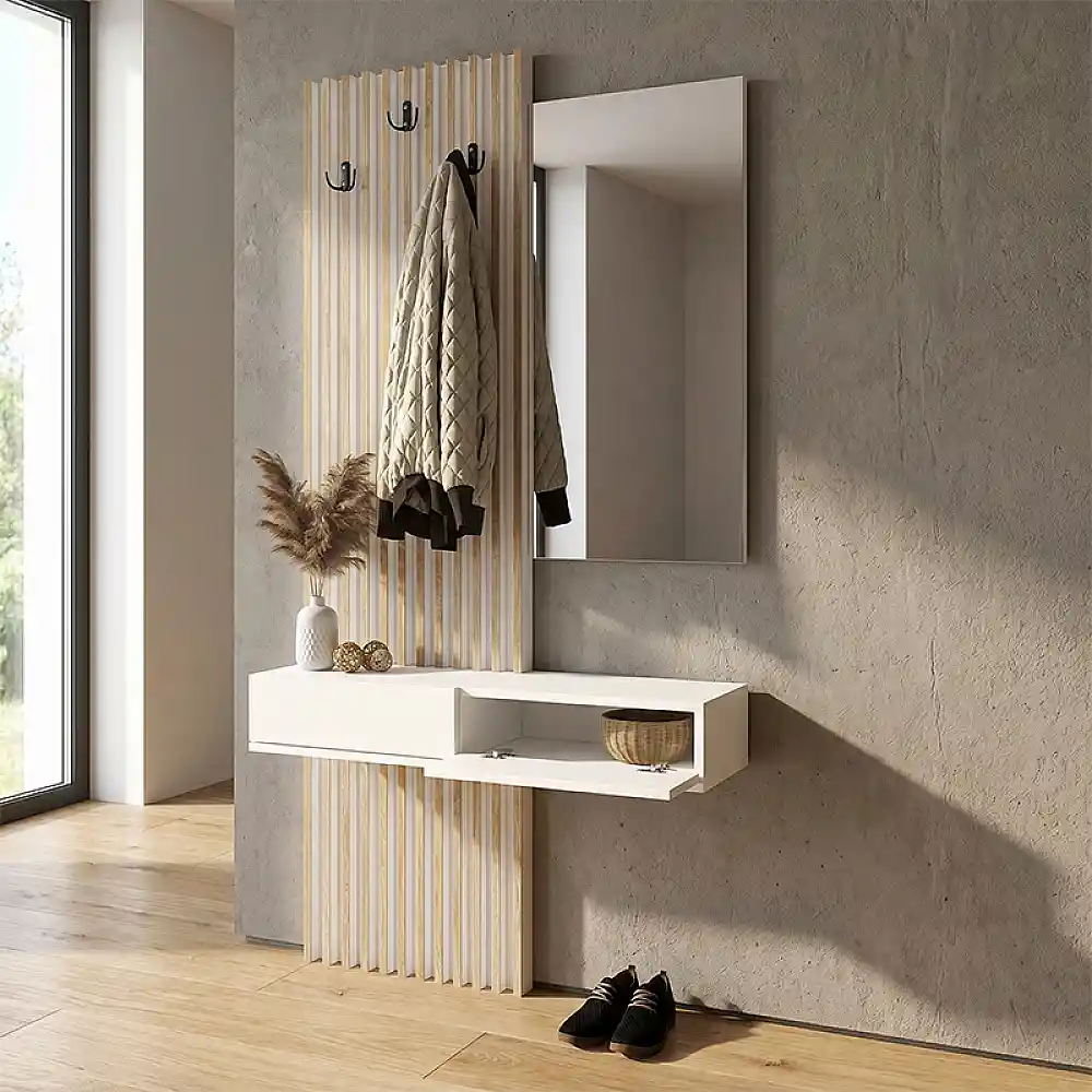 Έπιπλο εισόδου Elois Megapap χρώμα λευκό - sepet oak 96,6x26,8x195,5εκ. | GP042-0359,3