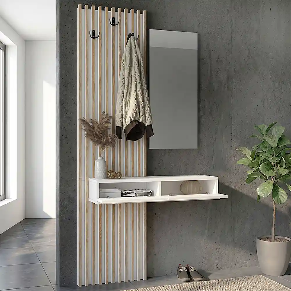 Έπιπλο εισόδου Elois Megapap χρώμα λευκό - sepet oak 96,6x26,8x195,5εκ. | GP042-0359,3