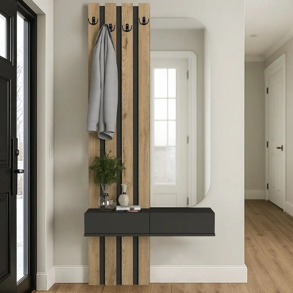 Έπιπλο εισόδου Reyas Megapap χρώμα ανθρακί - sepet oak 90x27x205,6εκ. | GP042-0360,1