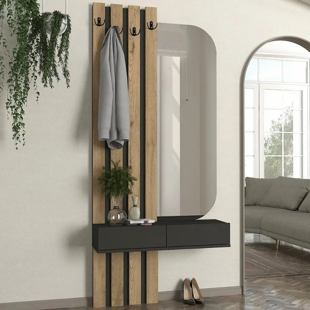 Έπιπλο εισόδου Reyas Megapap χρώμα ανθρακί - sepet oak 90x27x205,6εκ. | GP042-0360,1