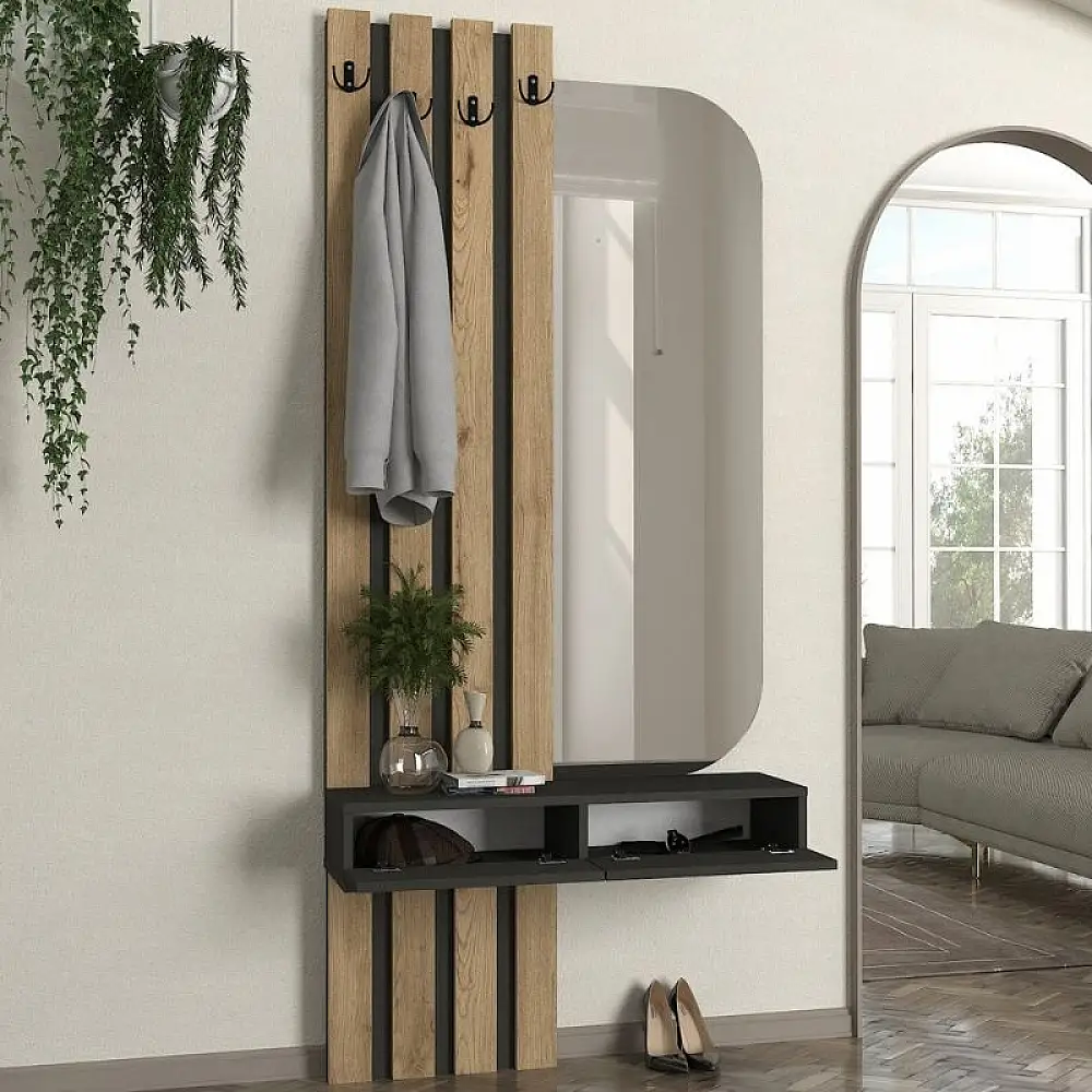 Έπιπλο εισόδου Reyas Megapap χρώμα ανθρακί - sepet oak 90x27x205,6εκ. | GP042-0360,1