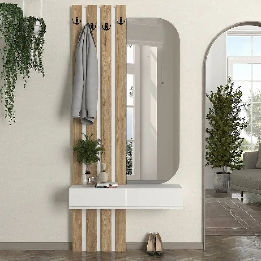 Έπιπλο εισόδου Reyas Megapap χρώμα λευκό - sepet oak 90x27x205,6εκ. | GP042-0360,2