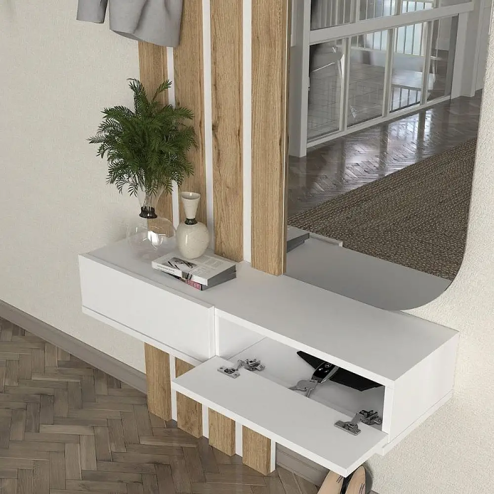 Έπιπλο εισόδου Reyas Megapap χρώμα λευκό - sepet oak 90x27x205,6εκ. | GP042-0360,2