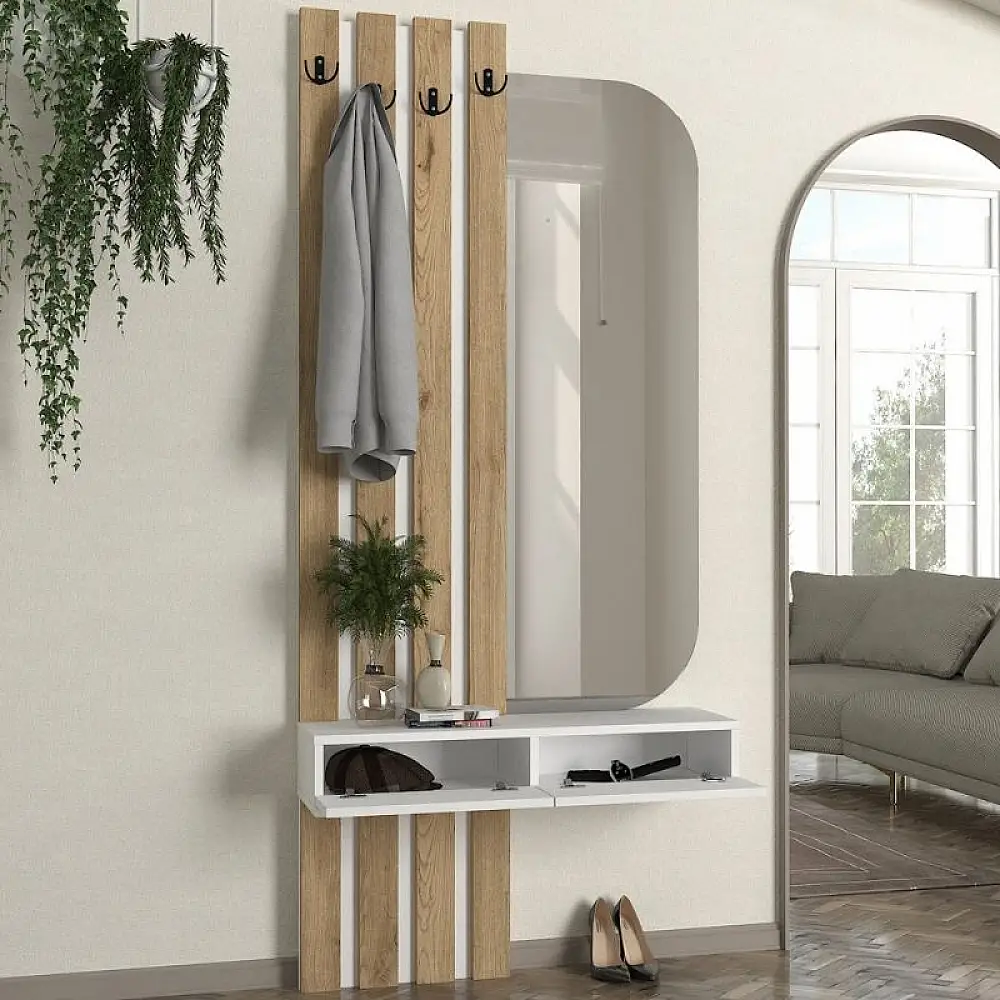 Έπιπλο εισόδου Reyas Megapap χρώμα λευκό - sepet oak 90x27x205,6εκ. | GP042-0360,2