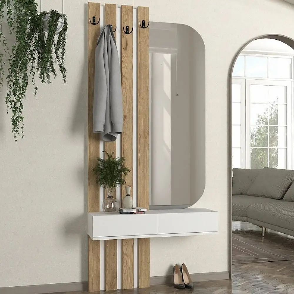 Έπιπλο εισόδου Reyas Megapap χρώμα λευκό - sepet oak 90x27x205,6εκ. | GP042-0360,2