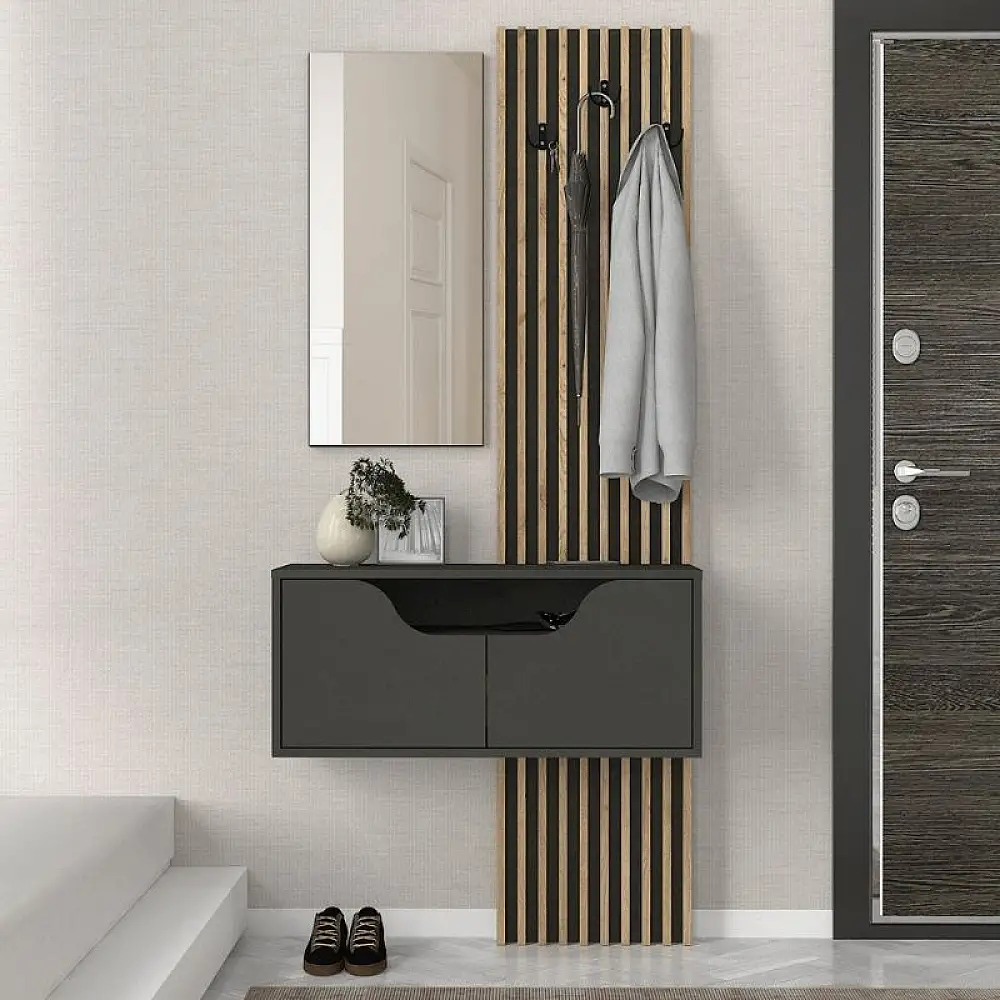 Έπιπλο εισόδου Naro Megapap χρώμα ανθρακί - sepet oak 90x35x204,2εκ. | GP042-0361,1