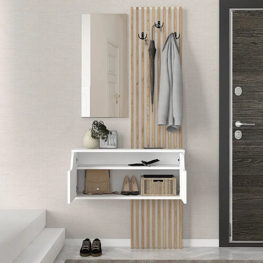Έπιπλο εισόδου Naro Megapap χρώμα λευκό - sepet oak 90x35x204,2εκ. | GP042-0361,2