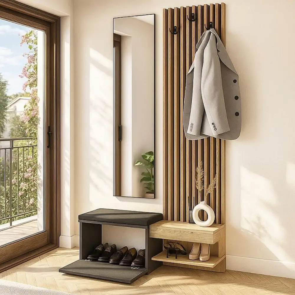 Έπιπλο εισόδου Dumont Megapap χρώμα ανθρακί - sepet oak 104,8x35x198εκ. | GP042-0362,1