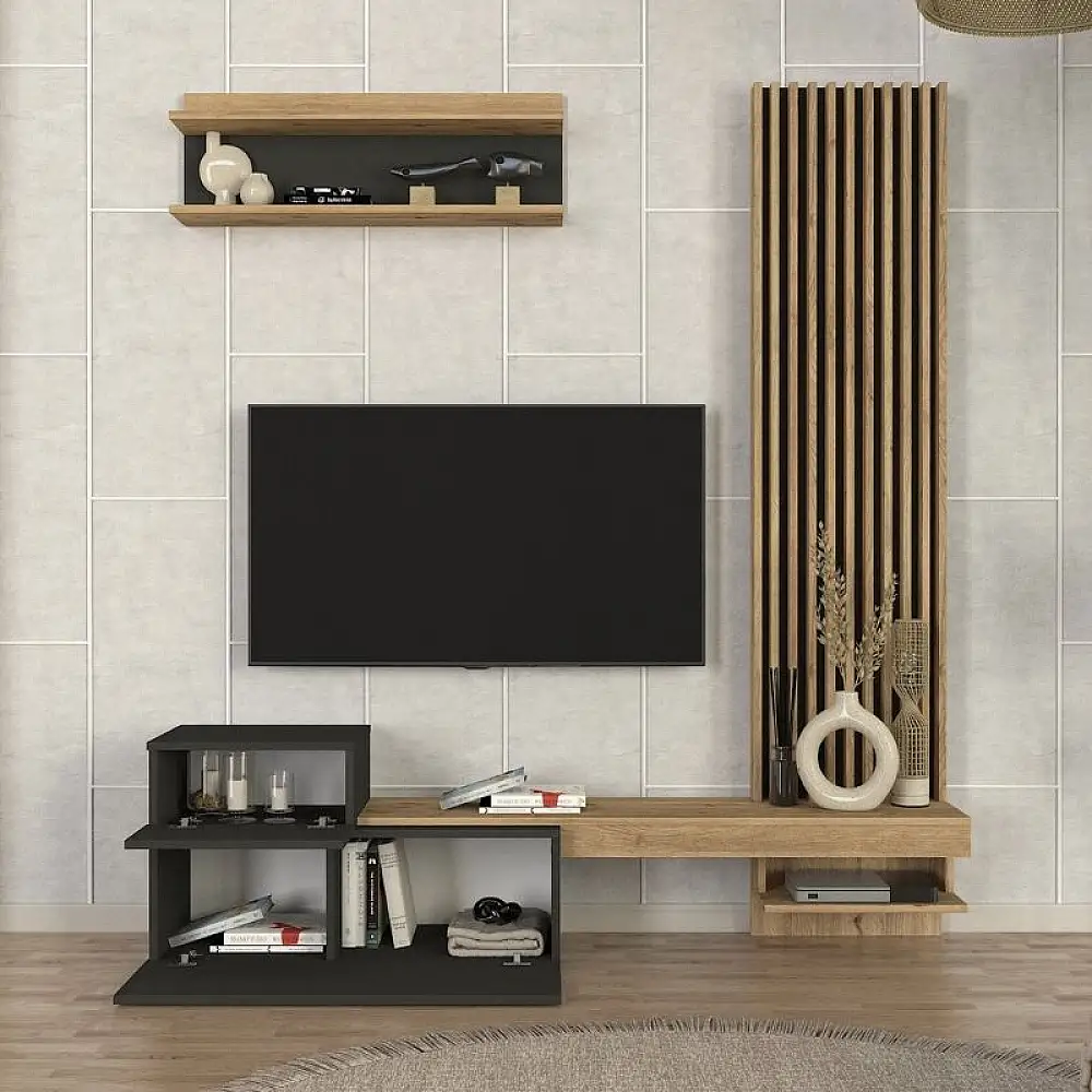 Σύνθεση τηλεόρασης Dumont Megapap χρώμα ανθρακί - sepet oak 180x36,8x200εκ. | GP042-0363,1