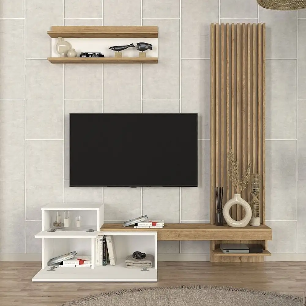 Σύνθεση τηλεόρασης Dumont Megapap χρώμα λευκό - sepet oak 180x36,8x200εκ. | GP042-0363,2