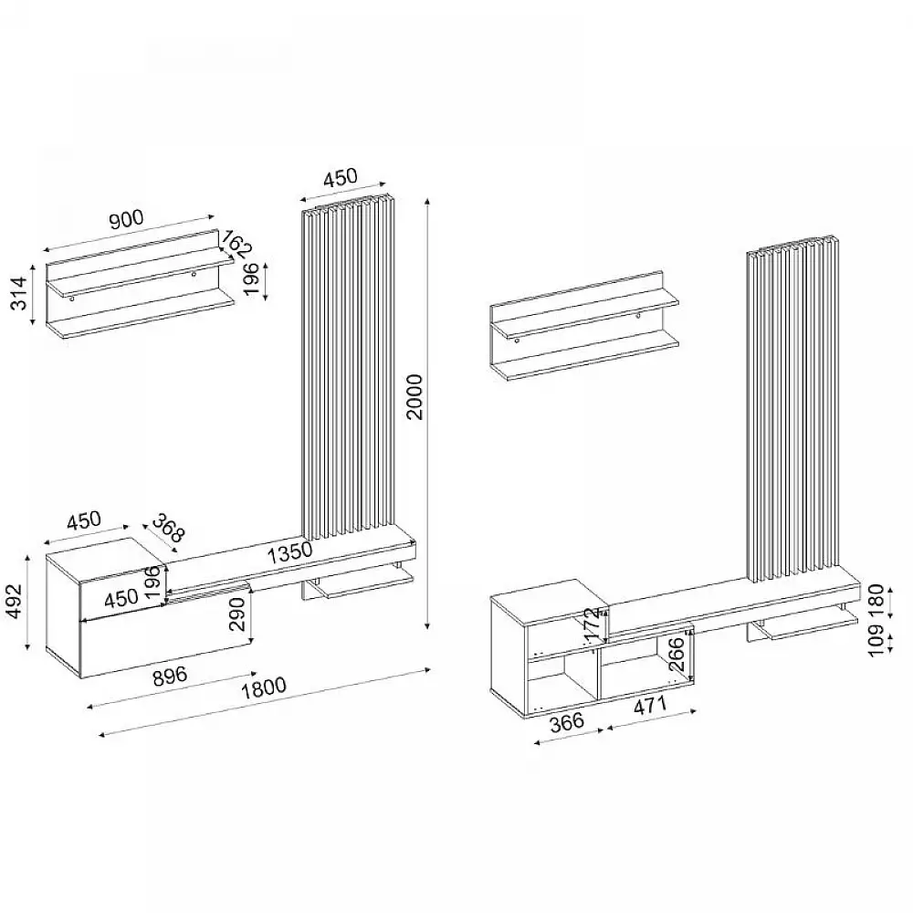 Σύνθεση τηλεόρασης Dumont Megapap χρώμα λευκό - sepet oak 180x36,8x200εκ. | GP042-0363,2