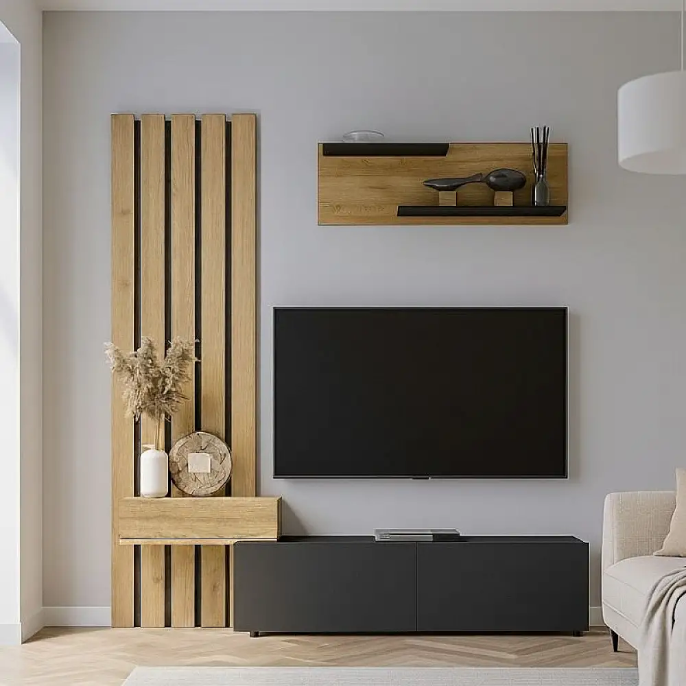 Σύνθεση τηλεόρασης Rosaline Megapap χρώμα ανθρακί - sepet oak 183x31,3x196,9εκ. | GP042-0364,1