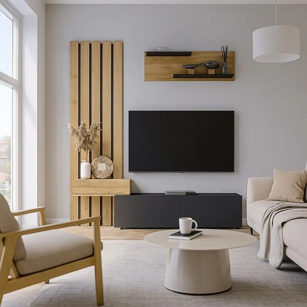 Σύνθεση τηλεόρασης Rosaline Megapap χρώμα ανθρακί - sepet oak 183x31,3x196,9εκ. | GP042-0364,1