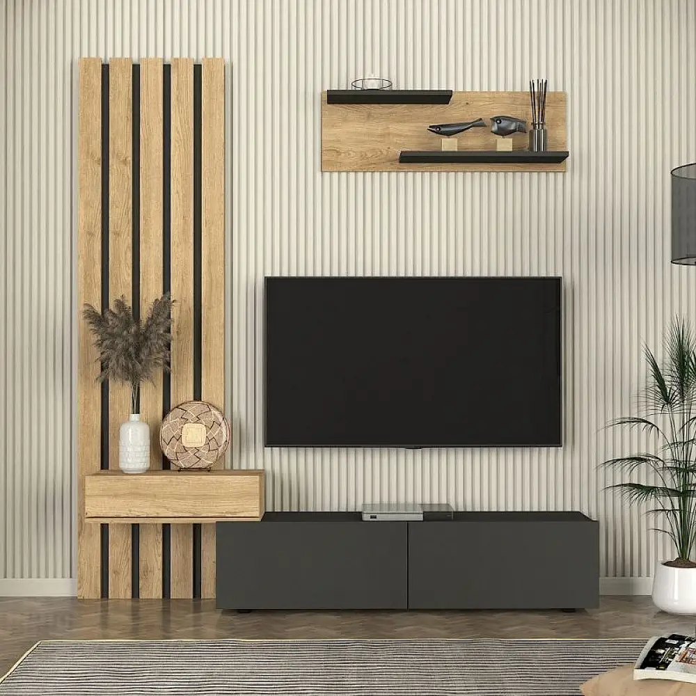 Σύνθεση τηλεόρασης Rosaline Megapap χρώμα ανθρακί - sepet oak 183x31,3x196,9εκ. | GP042-0364,1