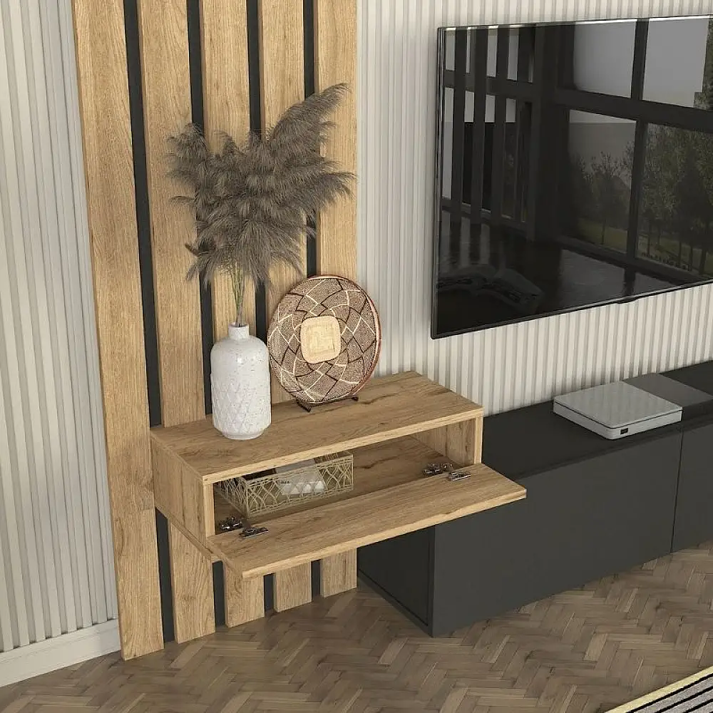 Σύνθεση τηλεόρασης Rosaline Megapap χρώμα ανθρακί - sepet oak 183x31,3x196,9εκ. | GP042-0364,1