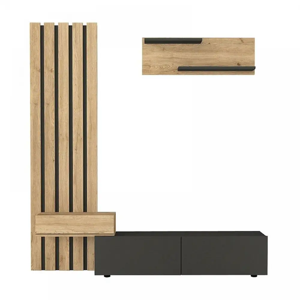 Σύνθεση τηλεόρασης Rosaline Megapap χρώμα ανθρακί - sepet oak 183x31,3x196,9εκ. | GP042-0364,1