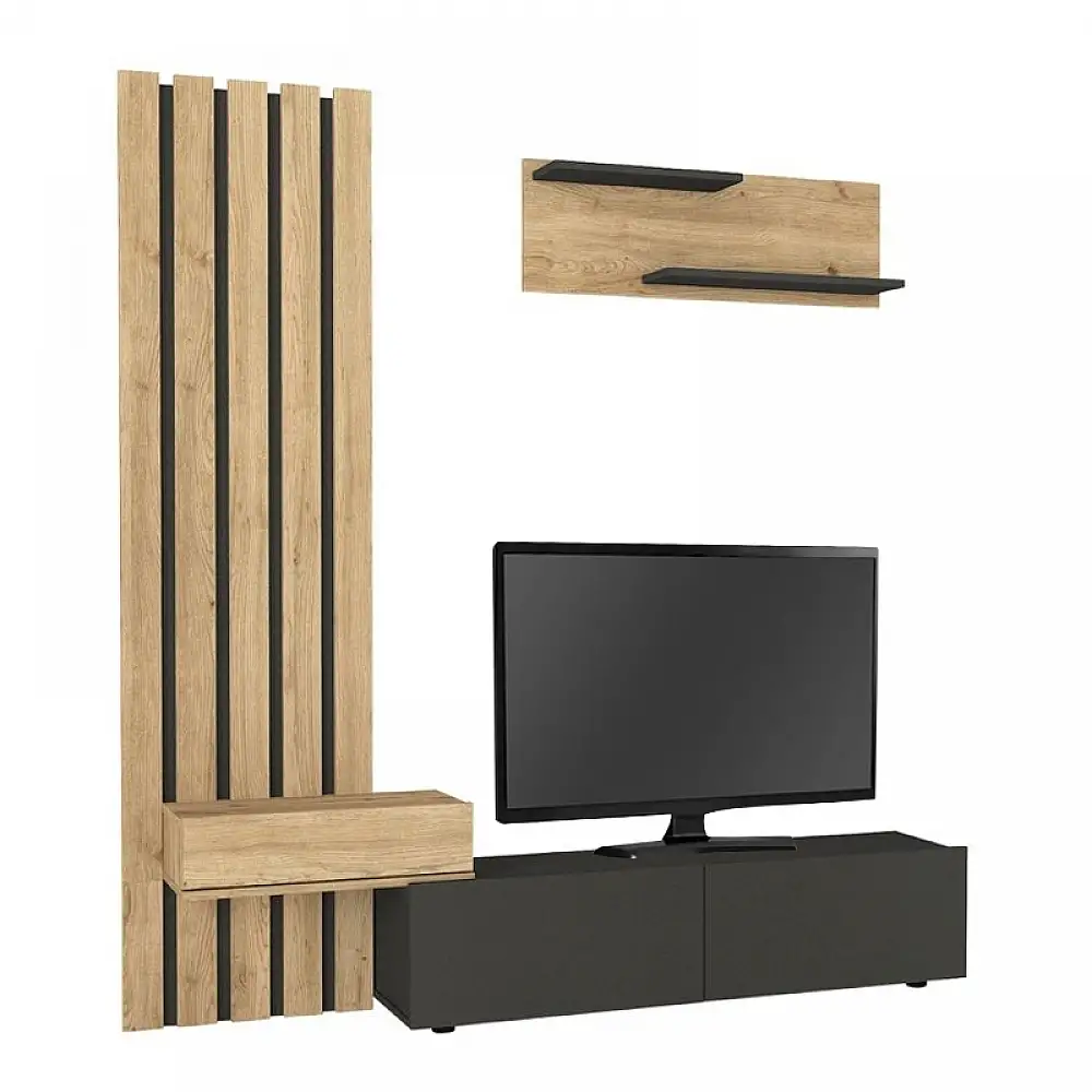 Σύνθεση τηλεόρασης Rosaline Megapap χρώμα ανθρακί - sepet oak 183x31,3x196,9εκ. | GP042-0364,1