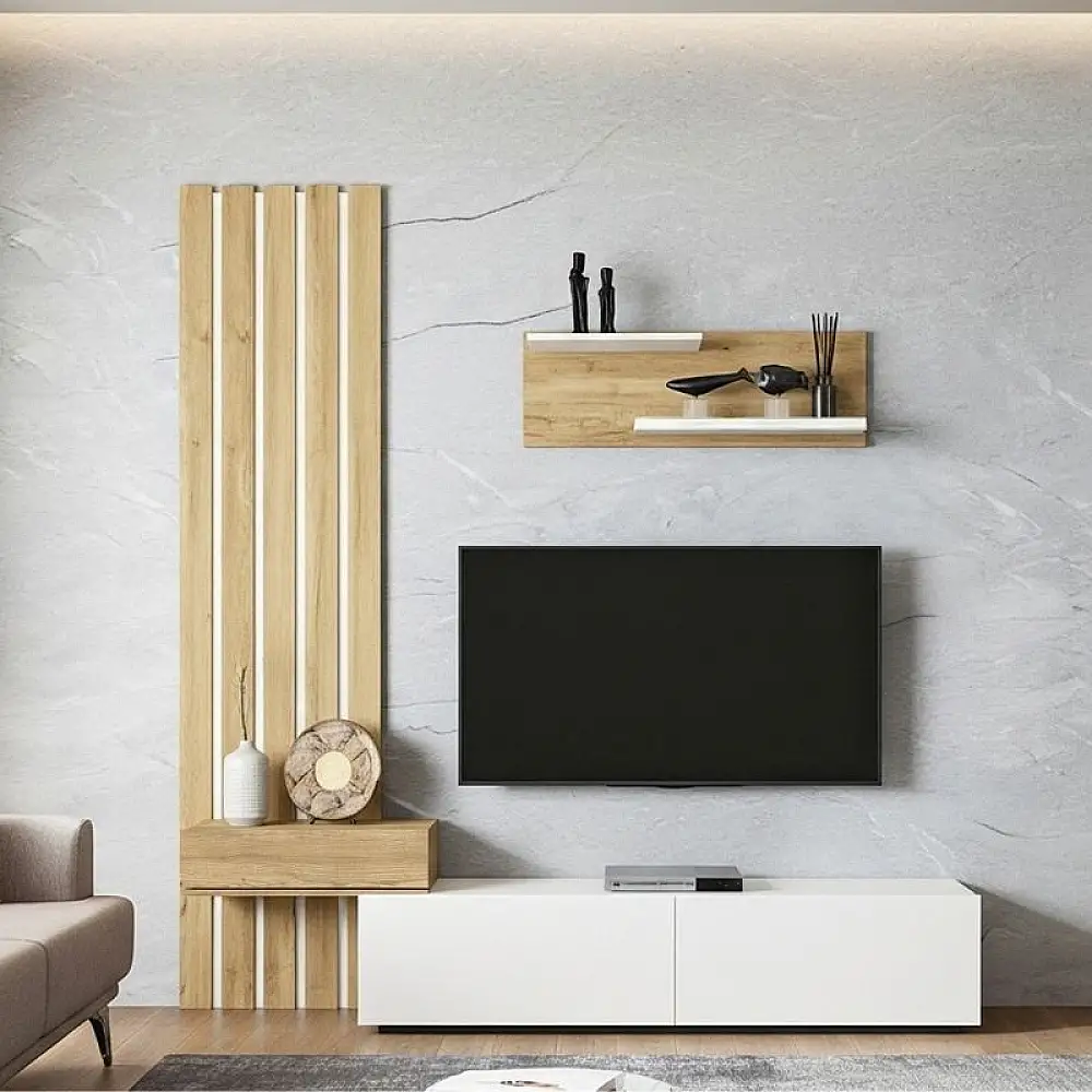 Σύνθεση τηλεόρασης Rosaline Megapap χρώμα λευκό - sepet oak 183x31,3x196,9εκ. | GP042-0364,2