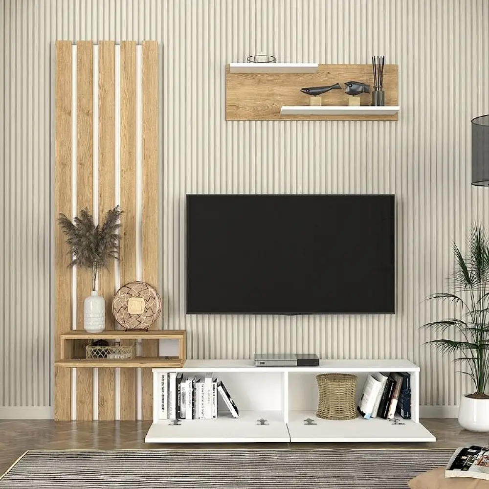 Σύνθεση τηλεόρασης Rosaline Megapap χρώμα λευκό - sepet oak 183x31,3x196,9εκ. | GP042-0364,2