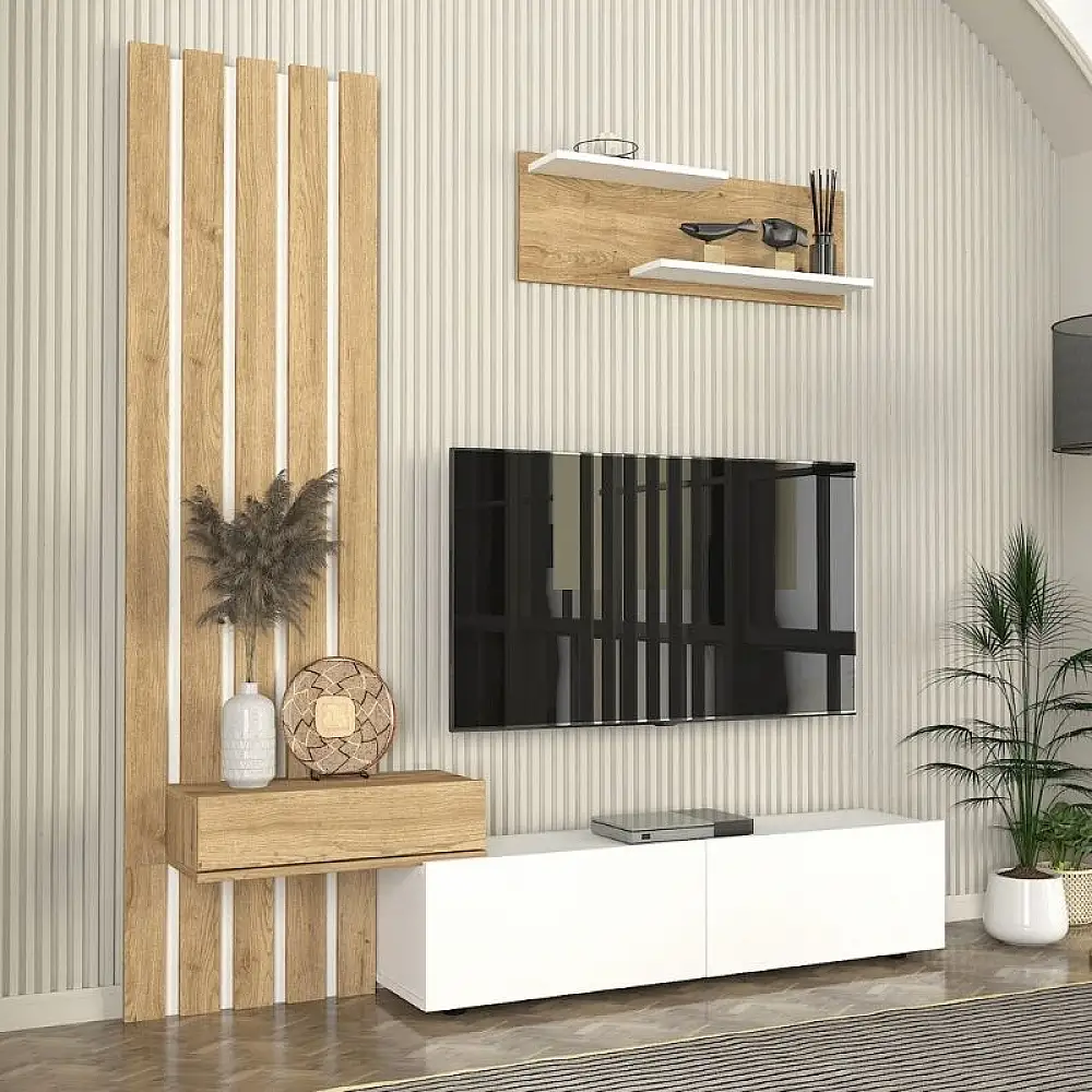 Σύνθεση τηλεόρασης Rosaline Megapap χρώμα λευκό - sepet oak 183x31,3x196,9εκ. | GP042-0364,2