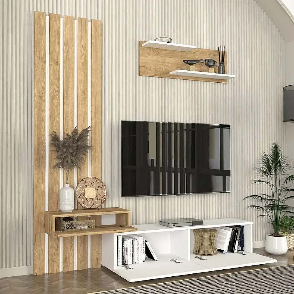 Σύνθεση τηλεόρασης Rosaline Megapap χρώμα λευκό - sepet oak 183x31,3x196,9εκ. | GP042-0364,2