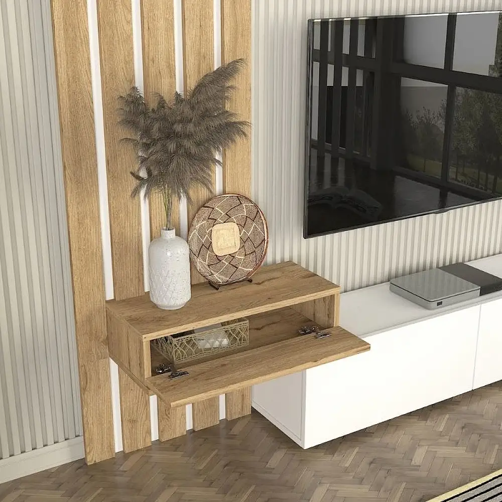 Σύνθεση τηλεόρασης Rosaline Megapap χρώμα λευκό - sepet oak 183x31,3x196,9εκ. | GP042-0364,2