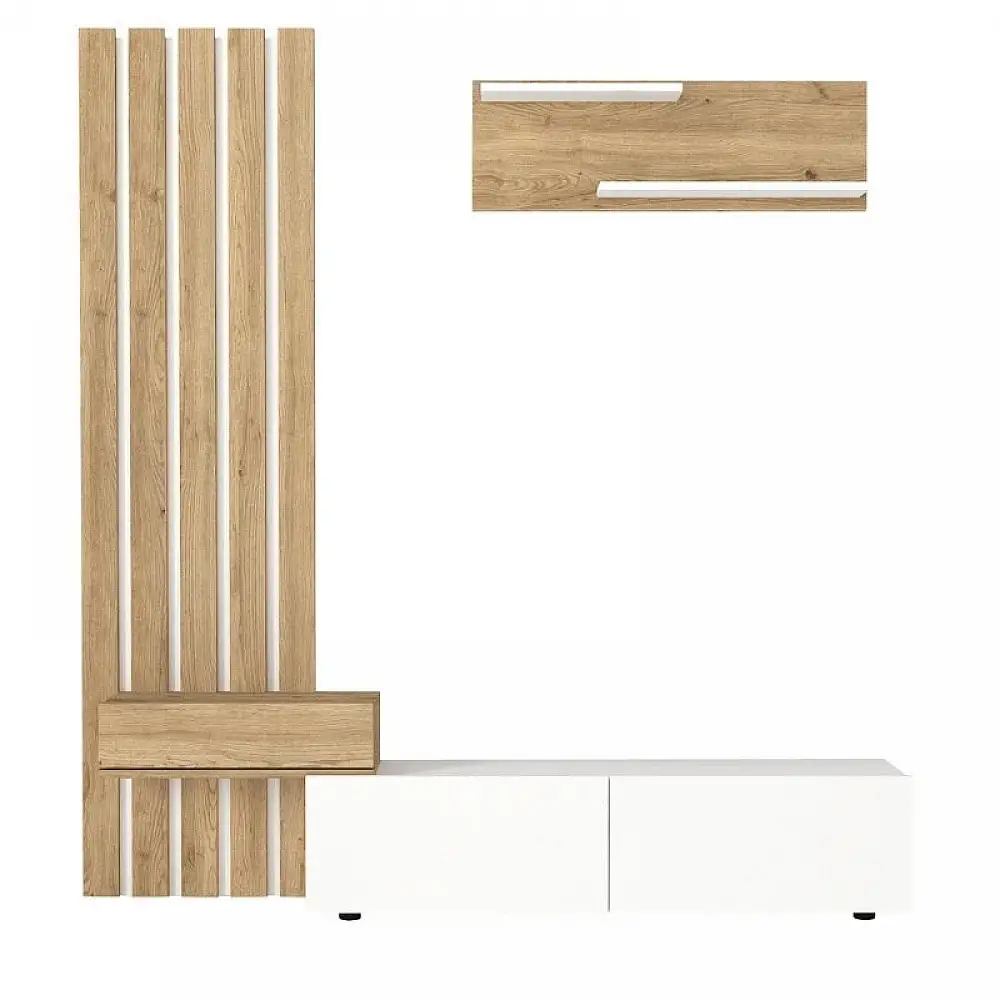 Σύνθεση τηλεόρασης Rosaline Megapap χρώμα λευκό - sepet oak 183x31,3x196,9εκ. | GP042-0364,2