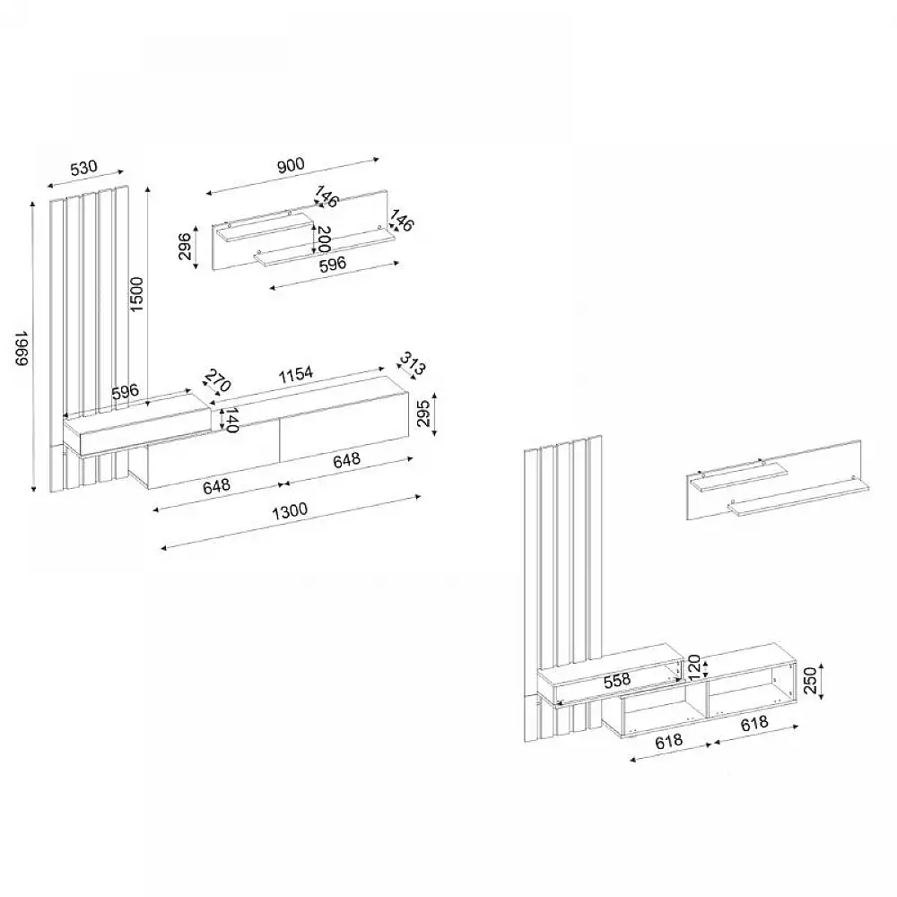 Σύνθεση τηλεόρασης Rosaline Megapap χρώμα λευκό - sepet oak 183x31,3x196,9εκ. | GP042-0364,2