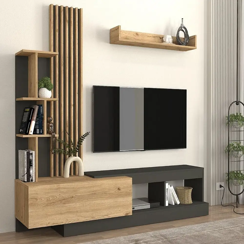Σύνθεση τηλεόρασης Vermont Megapap χρώμα ανθρακί - sepet oak 180x40x193,8εκ. | GP042-0365,1