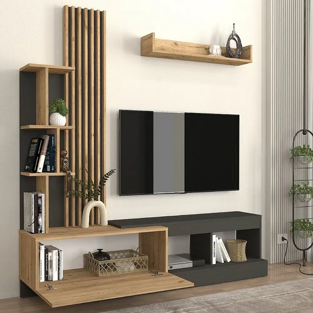 Σύνθεση τηλεόρασης Vermont Megapap χρώμα ανθρακί - sepet oak 180x40x193,8εκ. | GP042-0365,1