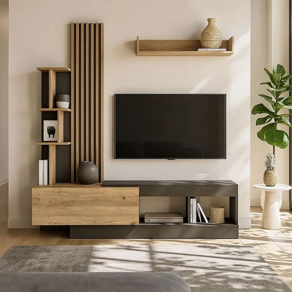 Σύνθεση τηλεόρασης Vermont Megapap χρώμα ανθρακί - sepet oak 180x40x193,8εκ. | GP042-0365,1