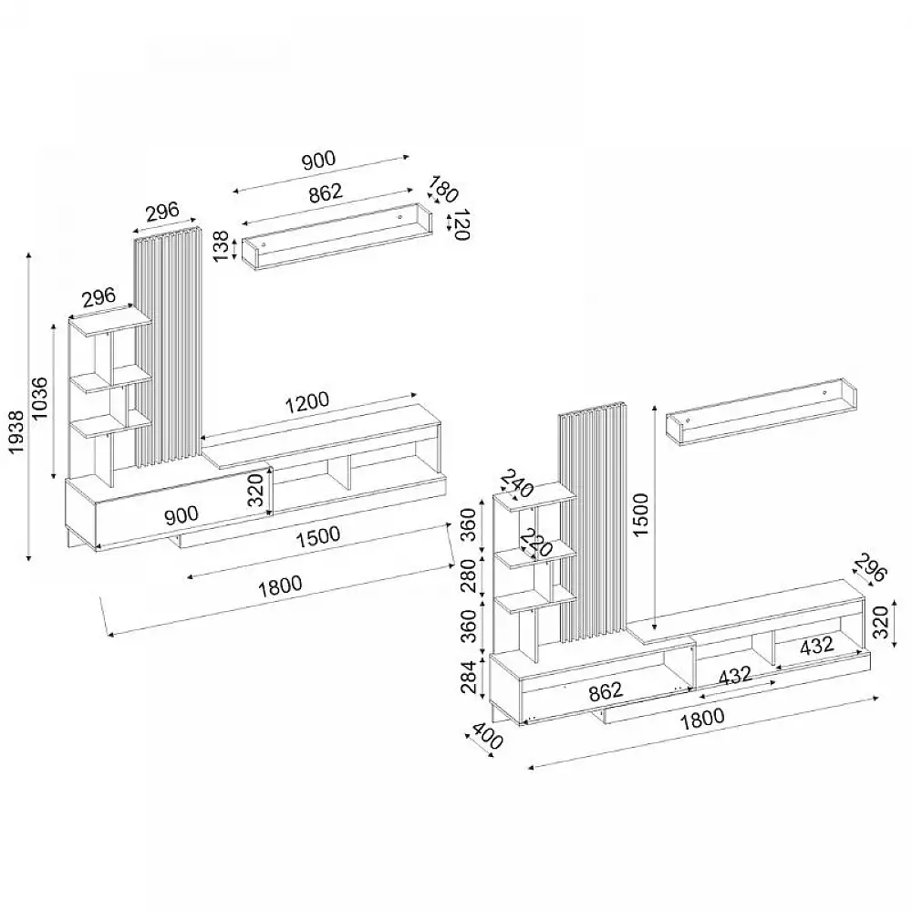 Σύνθεση τηλεόρασης Vermont Megapap χρώμα ανθρακί - sepet oak 180x40x193,8εκ. | GP042-0365,1