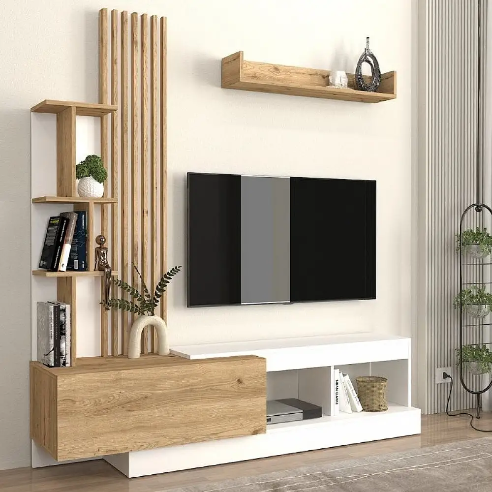 Σύνθεση τηλεόρασης Vermont Megapap χρώμα λευκό - sepet oak 180x40x193,8εκ. | GP042-0365,2