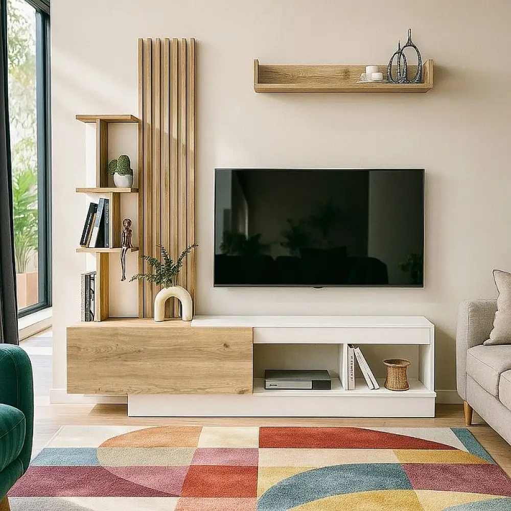 Σύνθεση τηλεόρασης Vermont Megapap χρώμα λευκό - sepet oak 180x40x193,8εκ. | GP042-0365,2