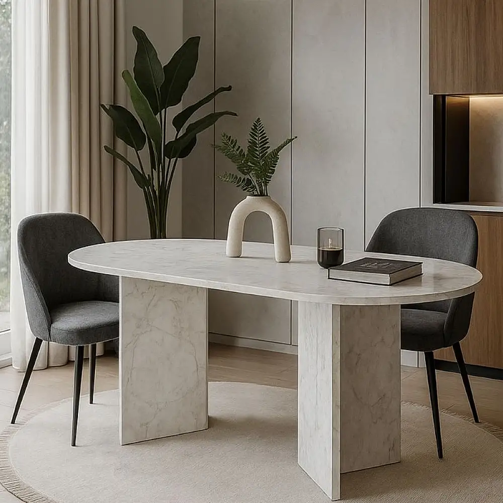 Τραπέζι Cortado Megapap χρώμα λευκό εφέ μαρμάρου 138x80x75εκ. | GP042-0367,2