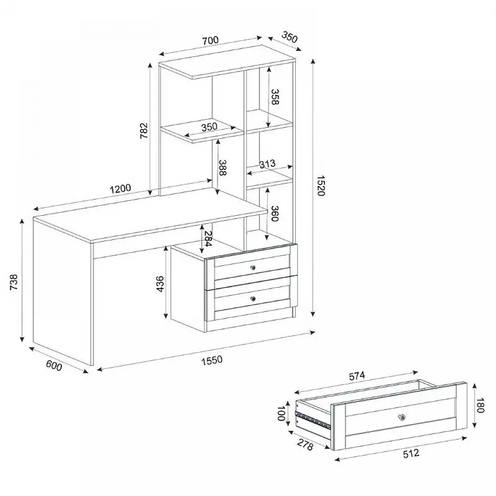 Γραφείο εργασίας Mantra Megapap χρώμα λευκό 150x60x152εκ. | GP042-0368,1