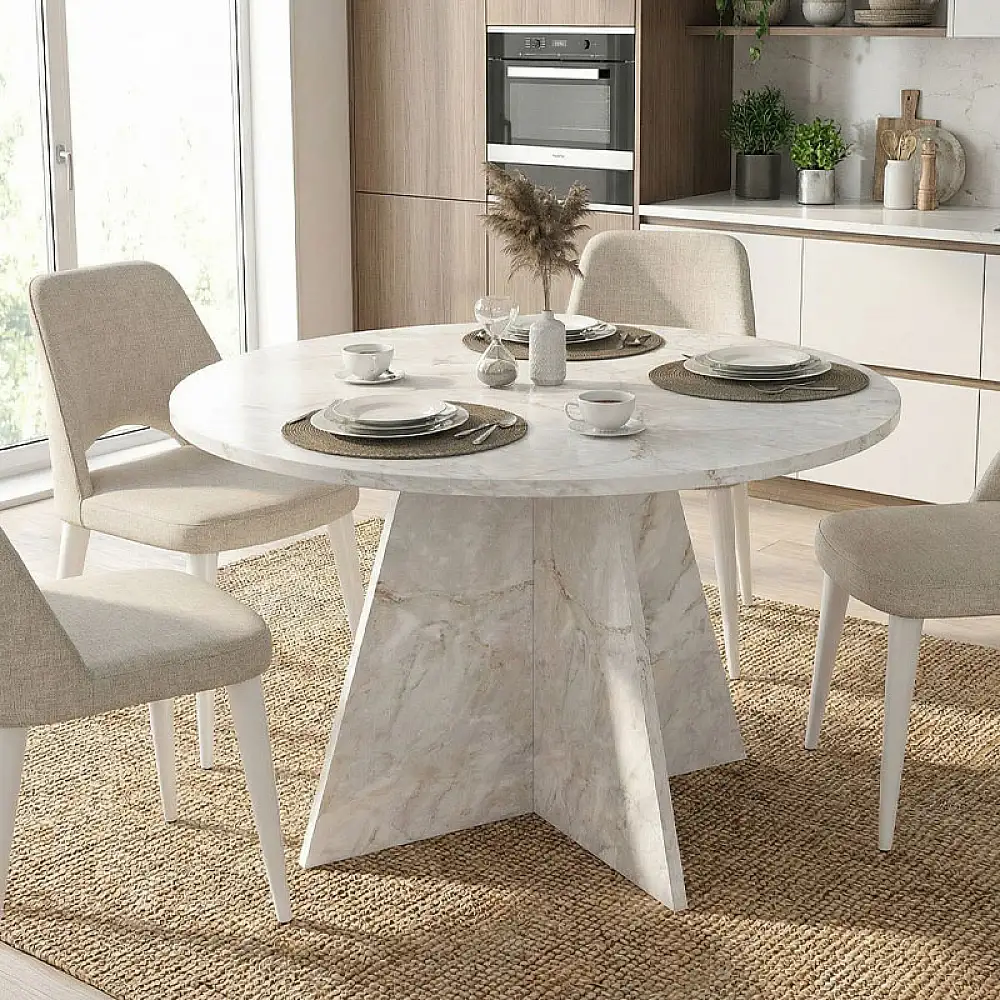 Τραπέζι Tailor Megapap χρώμα λευκό εφέ μαρμάρου Ø120x75,7εκ. | GP042-0371,2